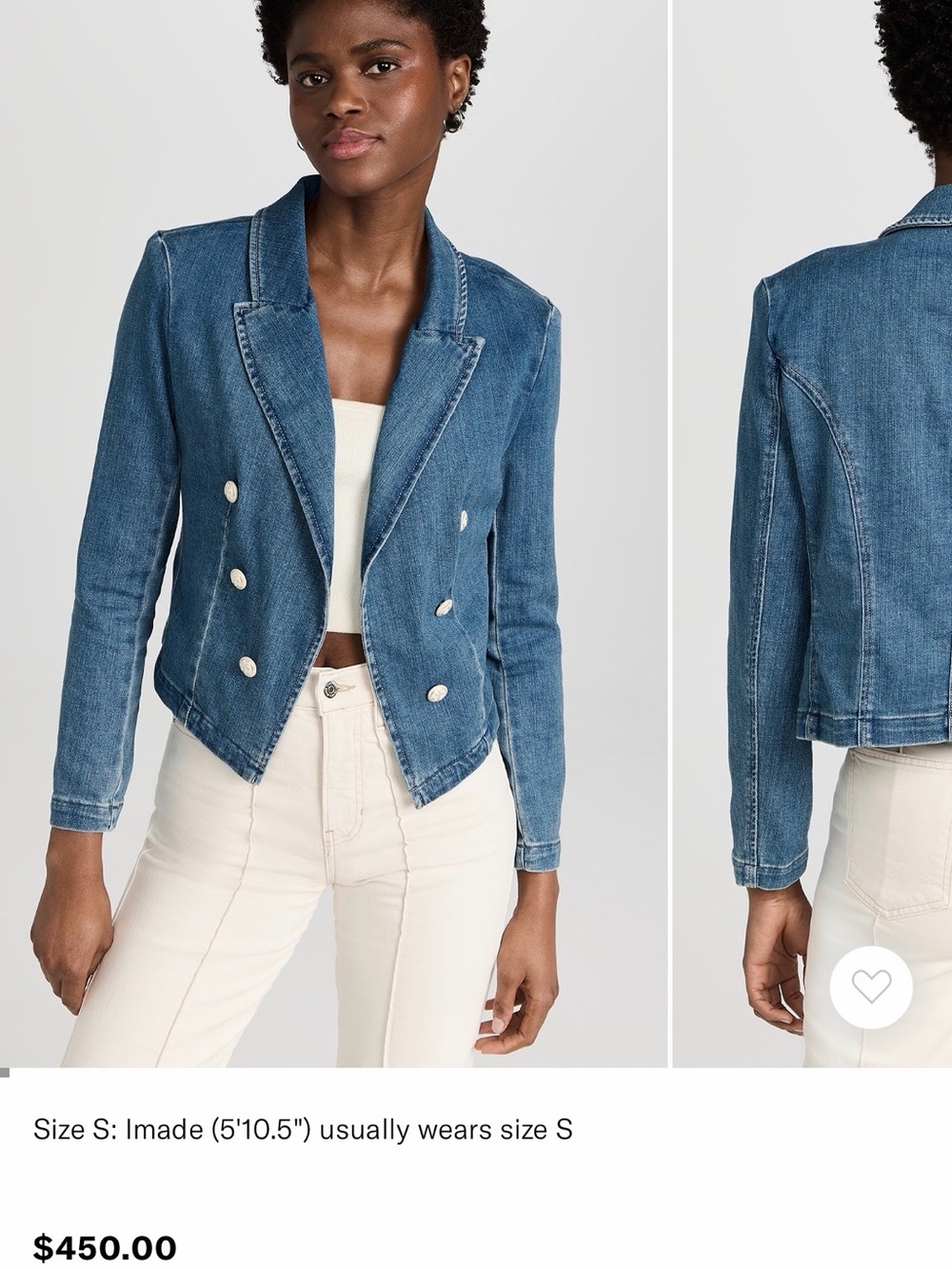 L'AGENCE Blue Double-Breasted Cropped Denim Blazer